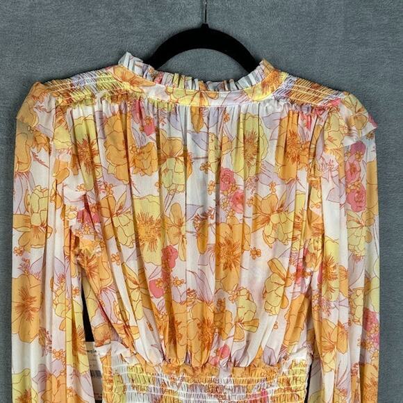 Free People Top Women Extra Small Yellow Floral Boho Beach Festival Whimsy Fairy - Picture 7 of 14